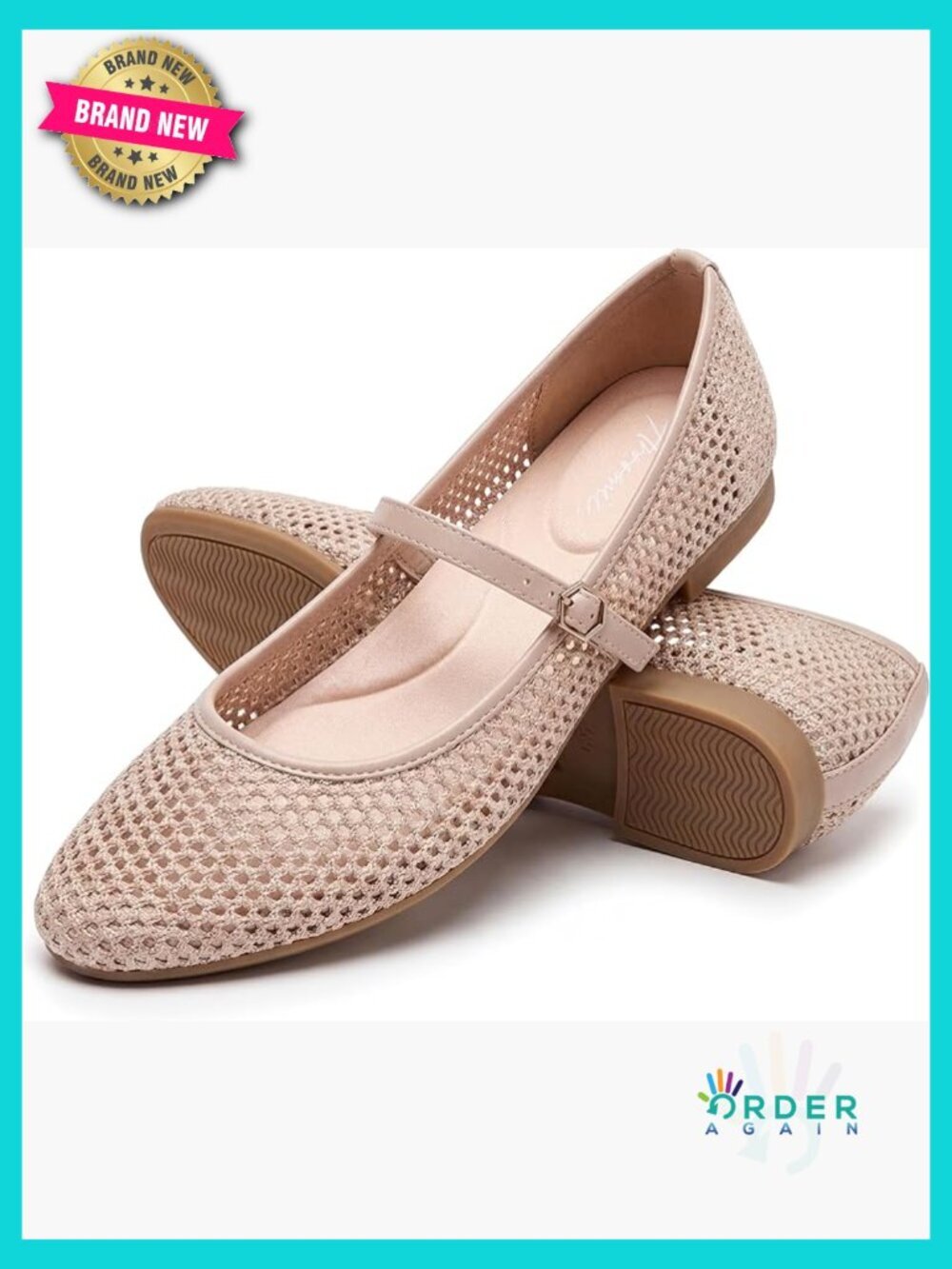 Mesh Ballet Flats with Buckle Strap Hand-Stitched Washable Knitted Comfortable